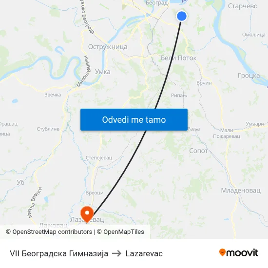 VII Београдска Гимназија to Lazarevac map