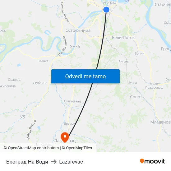 Београд На Води to Lazarevac map