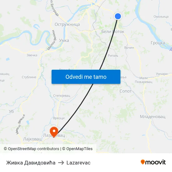 Живка Давидовића to Lazarevac map