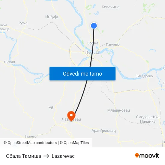 Обала Тамиша to Lazarevac map