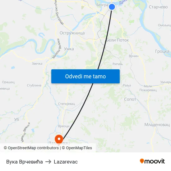 Вука Врчевића to Lazarevac map