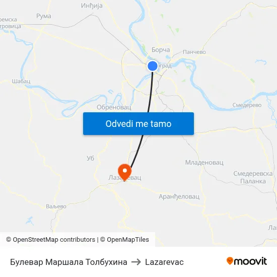 Булевар Маршала Толбухина to Lazarevac map