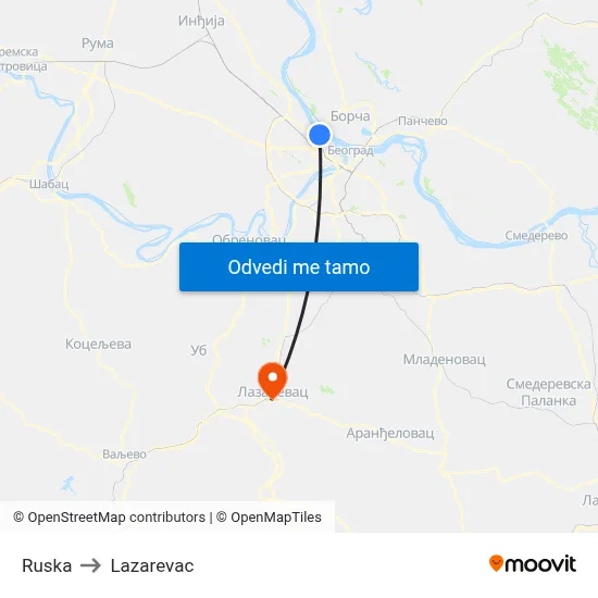 Ruska to Lazarevac map