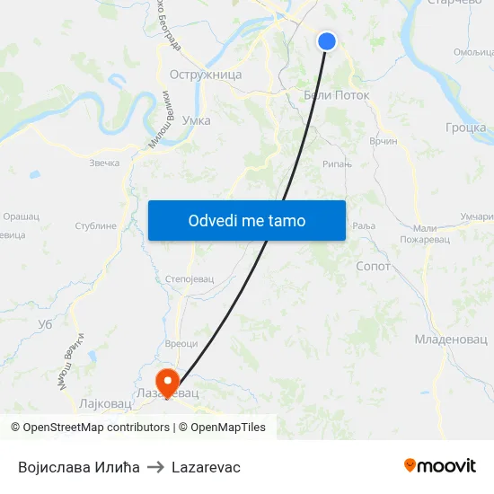Војислава Илића to Lazarevac map