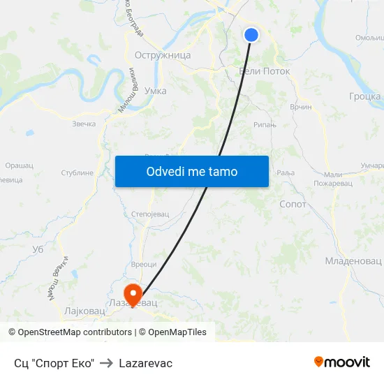 Сц "Спорт Еко" to Lazarevac map