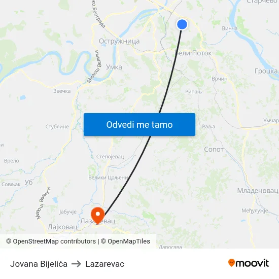 Jovana Bijelića to Lazarevac map