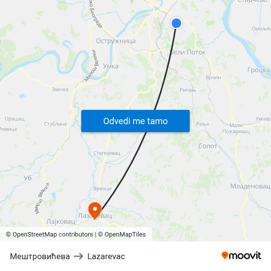 Мештровићева to Lazarevac map