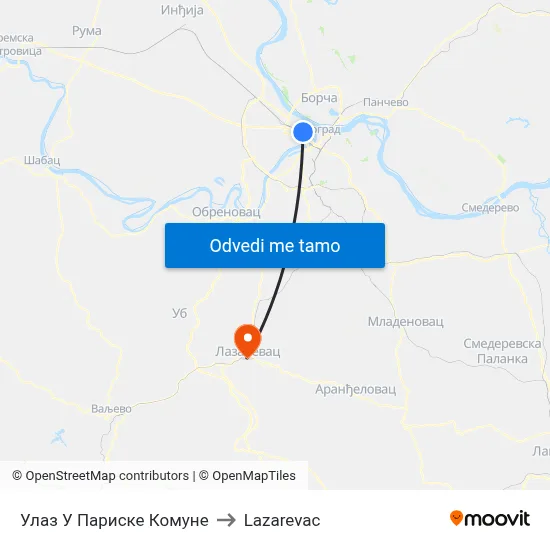 Улаз У Париске Комуне to Lazarevac map