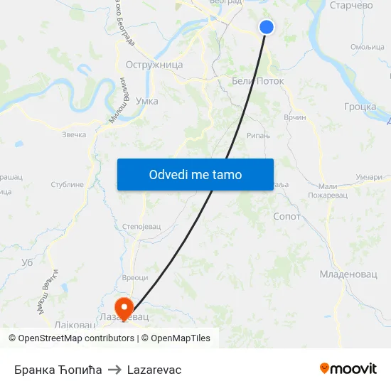 Бранка Ћопића to Lazarevac map