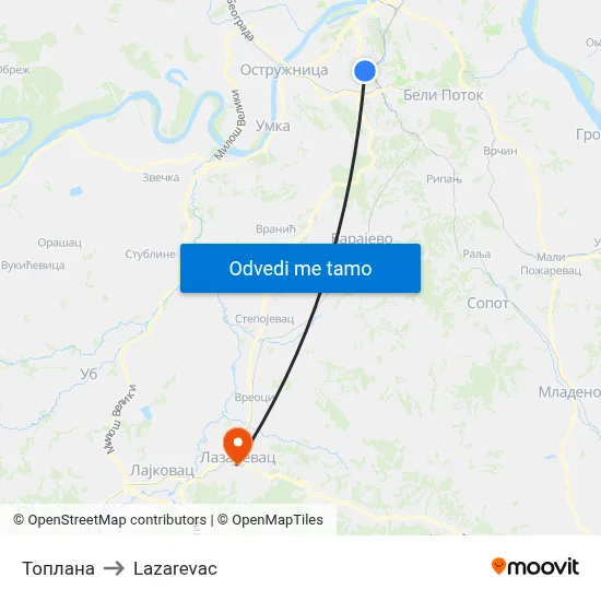 Топлана to Lazarevac map