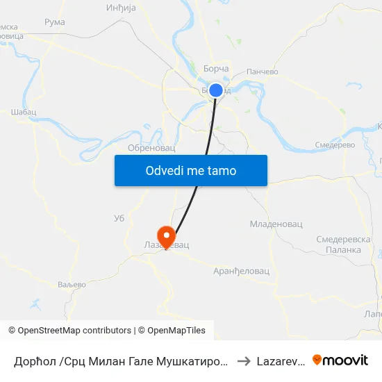 Дорћол /Срц Милан Гале Мушкатировић/ to Lazarevac map