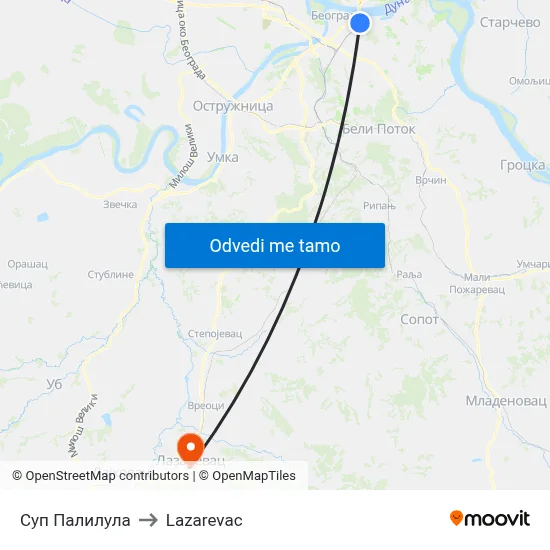 Суп Палилула to Lazarevac map
