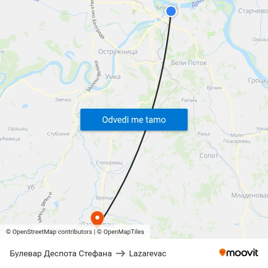 Булевар Деспота Стефана to Lazarevac map