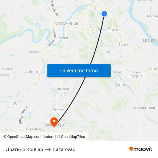 Драгице Кончар to Lazarevac map
