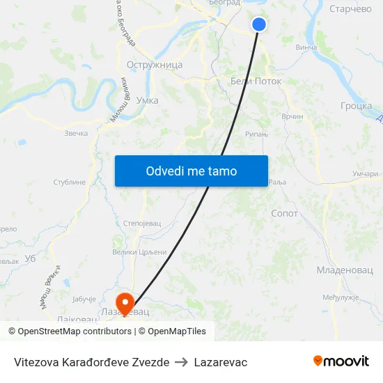 Vitezova Karađorđeve Zvezde to Lazarevac map
