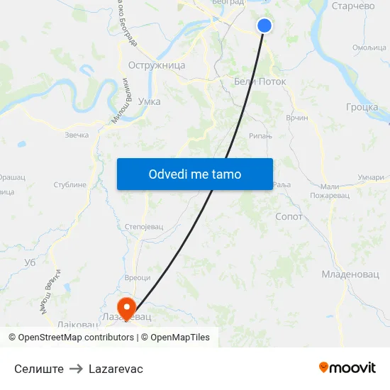 Селиште to Lazarevac map
