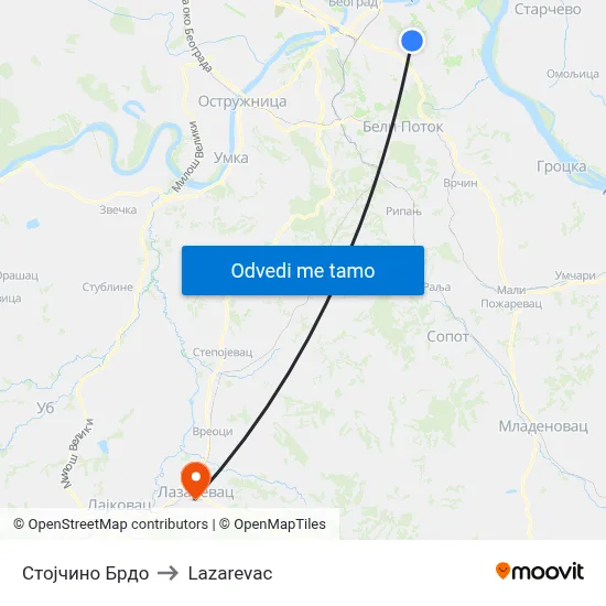 Стојчино Брдо to Lazarevac map