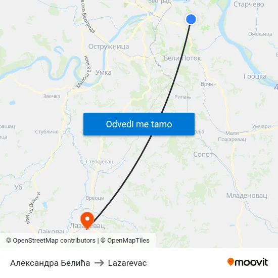 Александра Белића to Lazarevac map