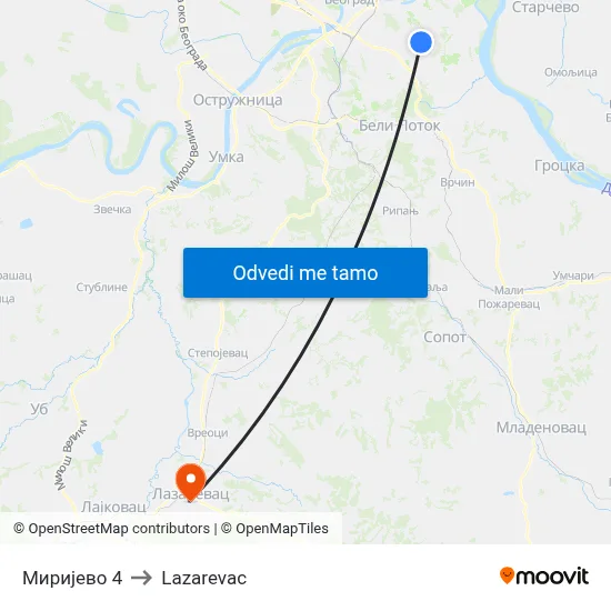 Миријево 4 to Lazarevac map