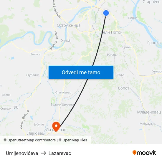 Umljenovićeva to Lazarevac map