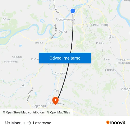 Мз Макиш to Lazarevac map