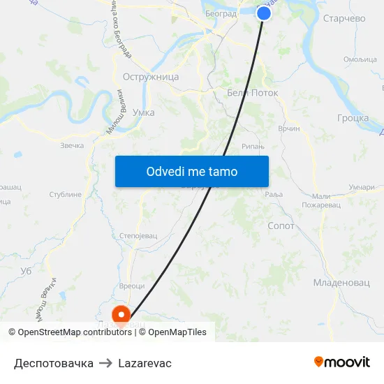 Деспотовачка to Lazarevac map