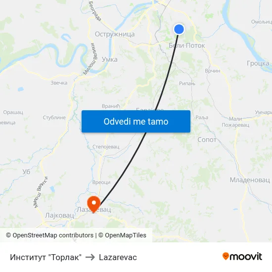 Институт "Торлак" to Lazarevac map