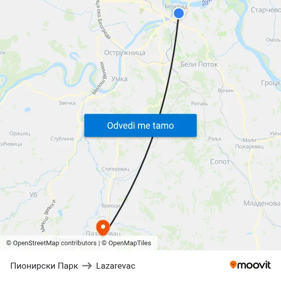 Пионирски Парк to Lazarevac map