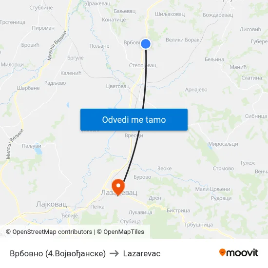 Врбовно (4.Војвођанске) to Lazarevac map