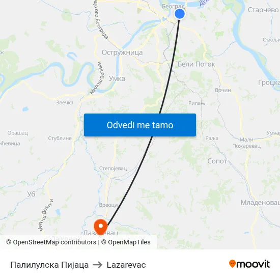 Палилулска Пијаца to Lazarevac map