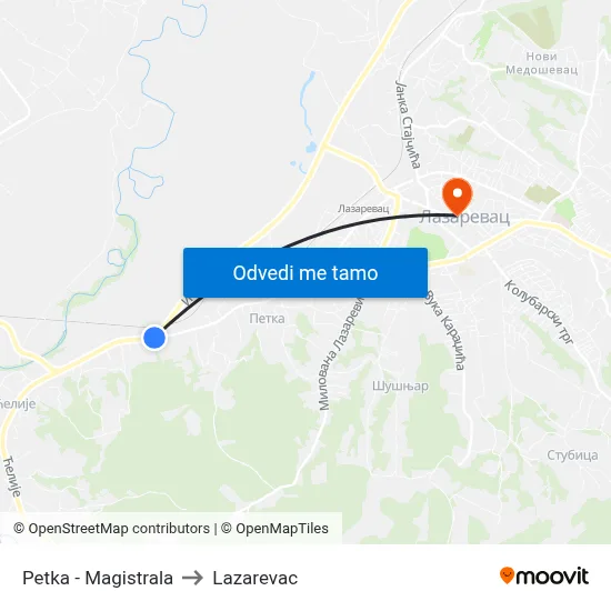 Petka - Magistrala to Lazarevac map