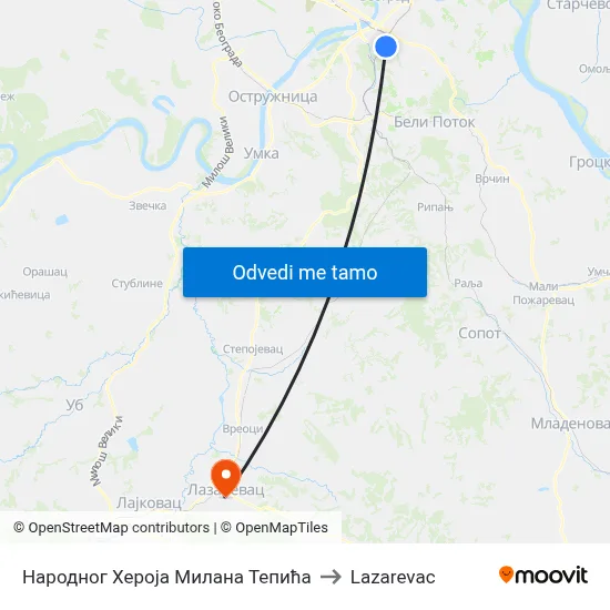 Народног Хероја Милана Тепића to Lazarevac map