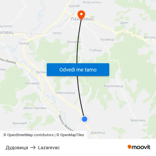 Дудовица to Lazarevac map