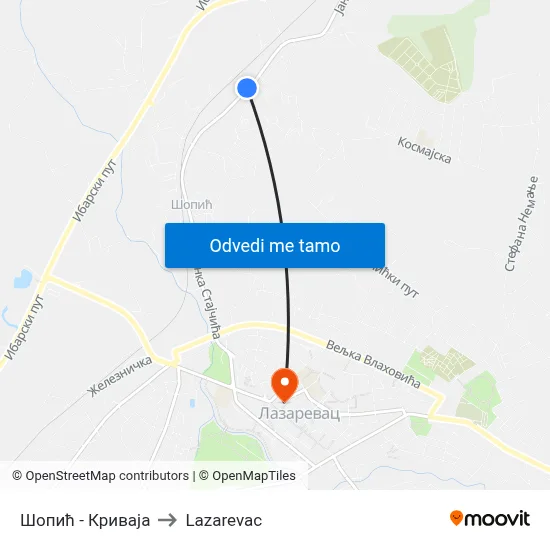 Шопић - Криваја to Lazarevac map
