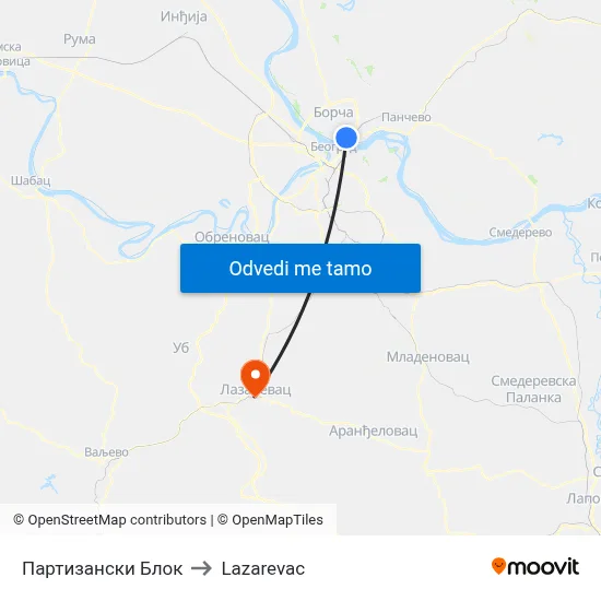 Партизански Блок to Lazarevac map