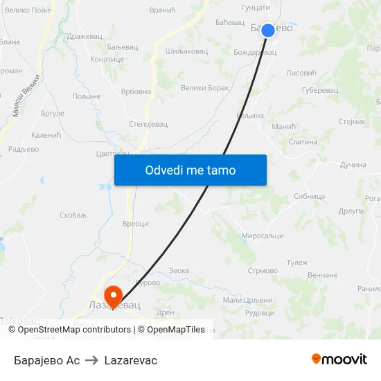 Барајево Ас to Lazarevac map