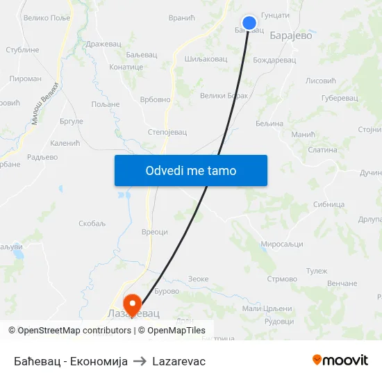 Баћевац - Економија to Lazarevac map