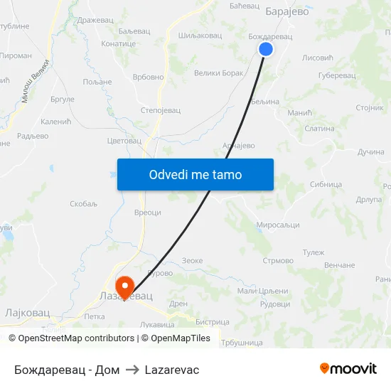 Бождаревац - Дом to Lazarevac map