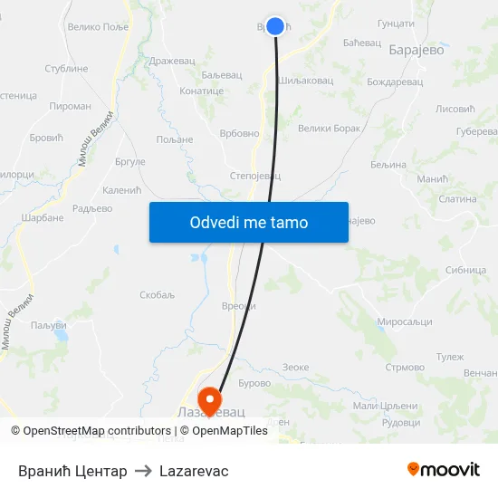 Вранић Центар to Lazarevac map