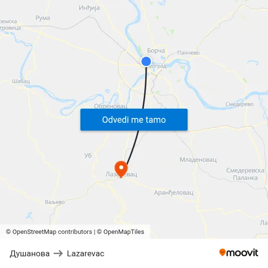 Душанова to Lazarevac map