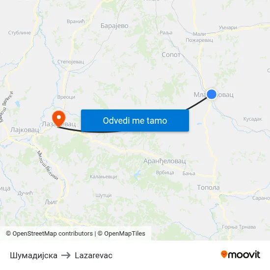 Шумадијска to Lazarevac map