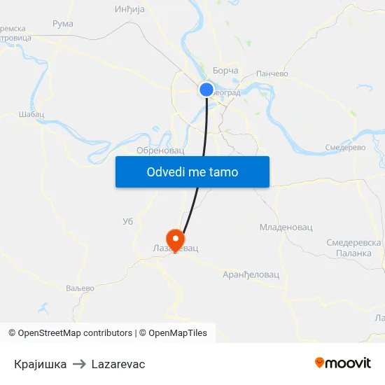 Крајишка to Lazarevac map