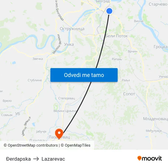 Đerdapska to Lazarevac map