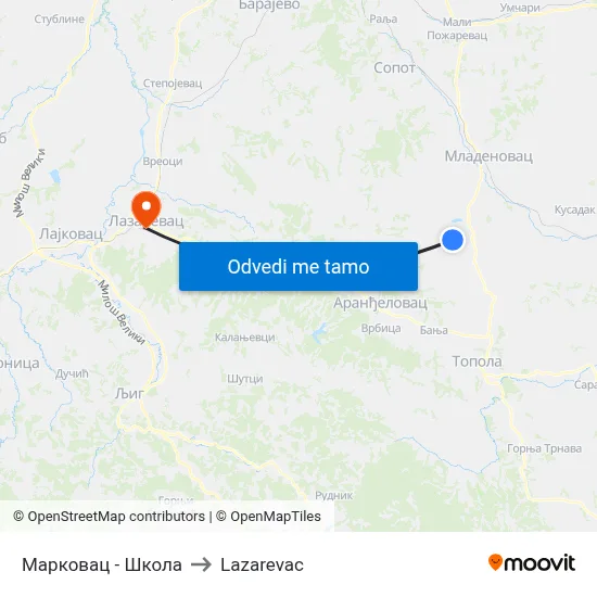 Марковац - Школа to Lazarevac map