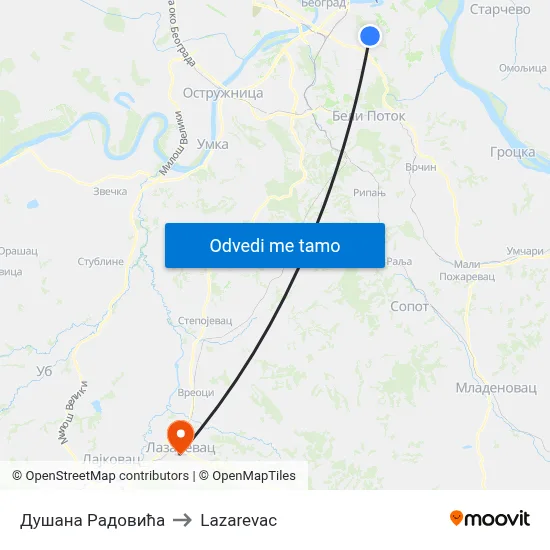 Душана Радовића to Lazarevac map