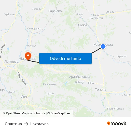 Општина to Lazarevac map