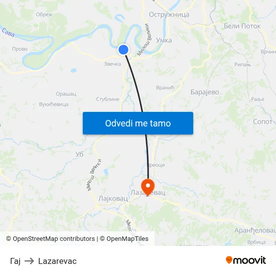 Гај to Lazarevac map