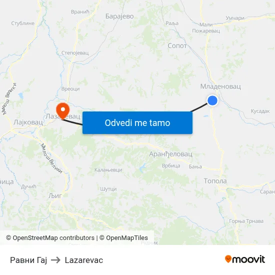 Равни Гај to Lazarevac map