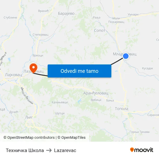 Техничка Школа to Lazarevac map