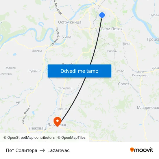 Пет Солитера to Lazarevac map